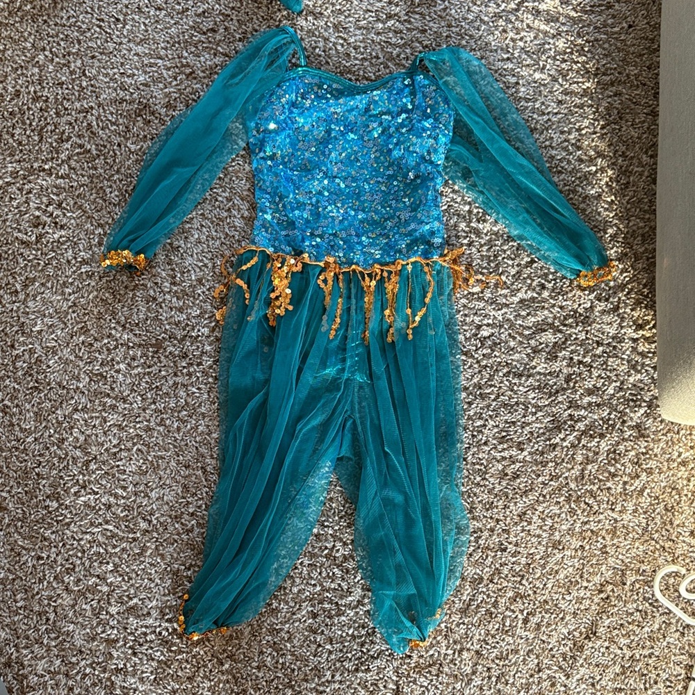 Teal Sequin Dance Costume with Gold Accent